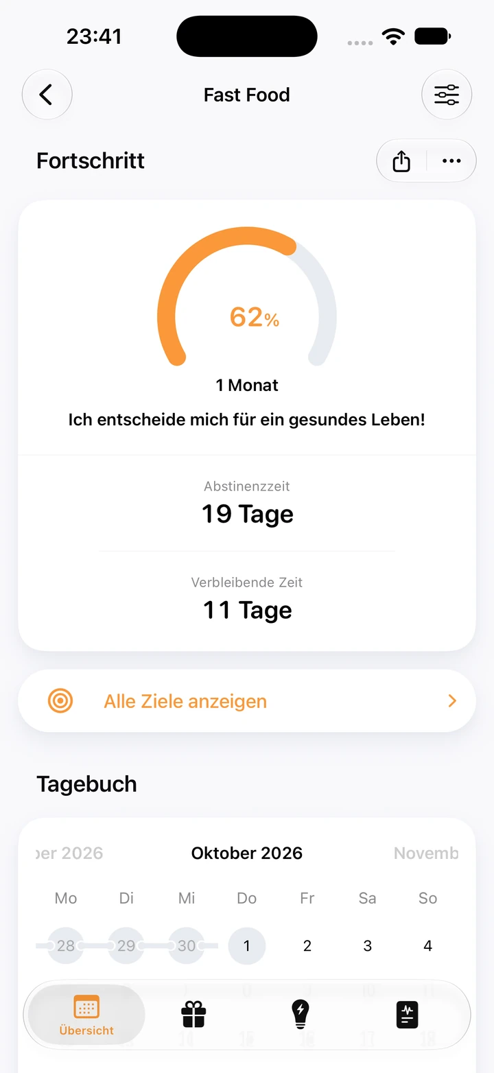 Fortschrittsansicht in Quitzilla: Fast Food