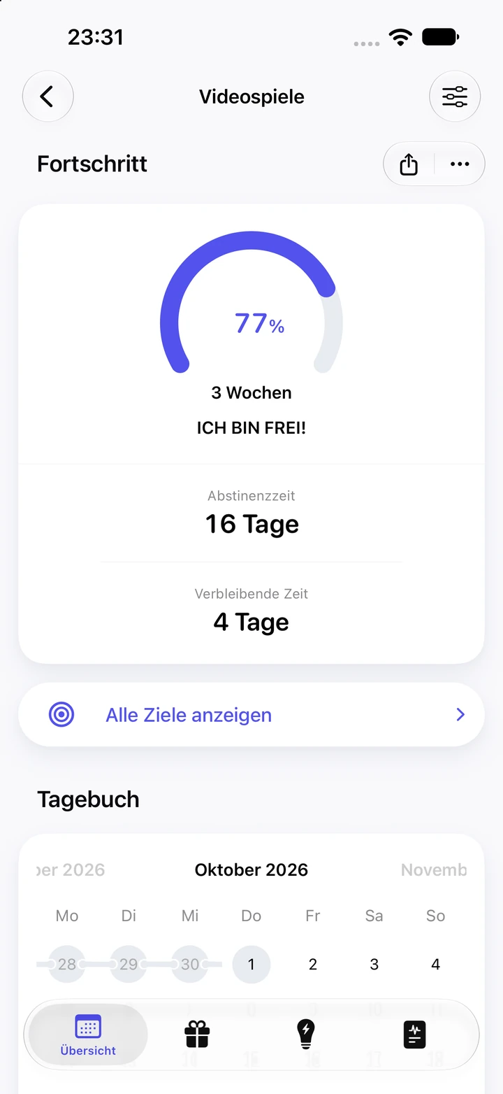 Fortschrittsansicht in Quitzilla: Videospiele