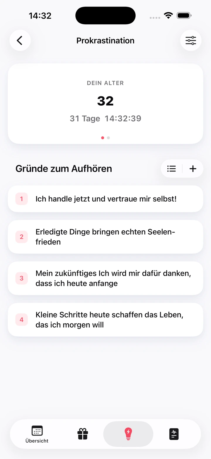 Persönliche Gründe zum Aufhören, darüber ein Zähler mit Ihrem Alter