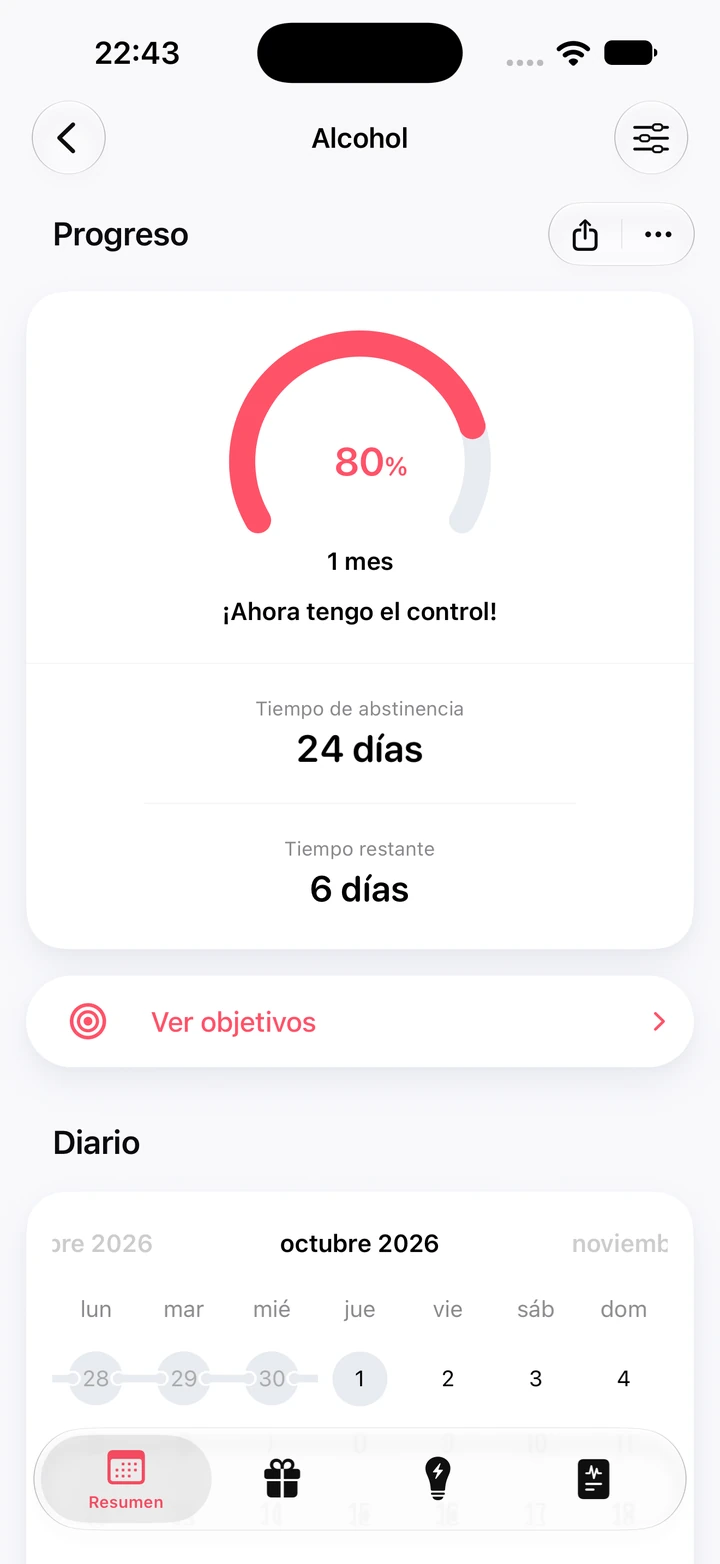 Pantalla de progreso de Quitzilla: Alcohol