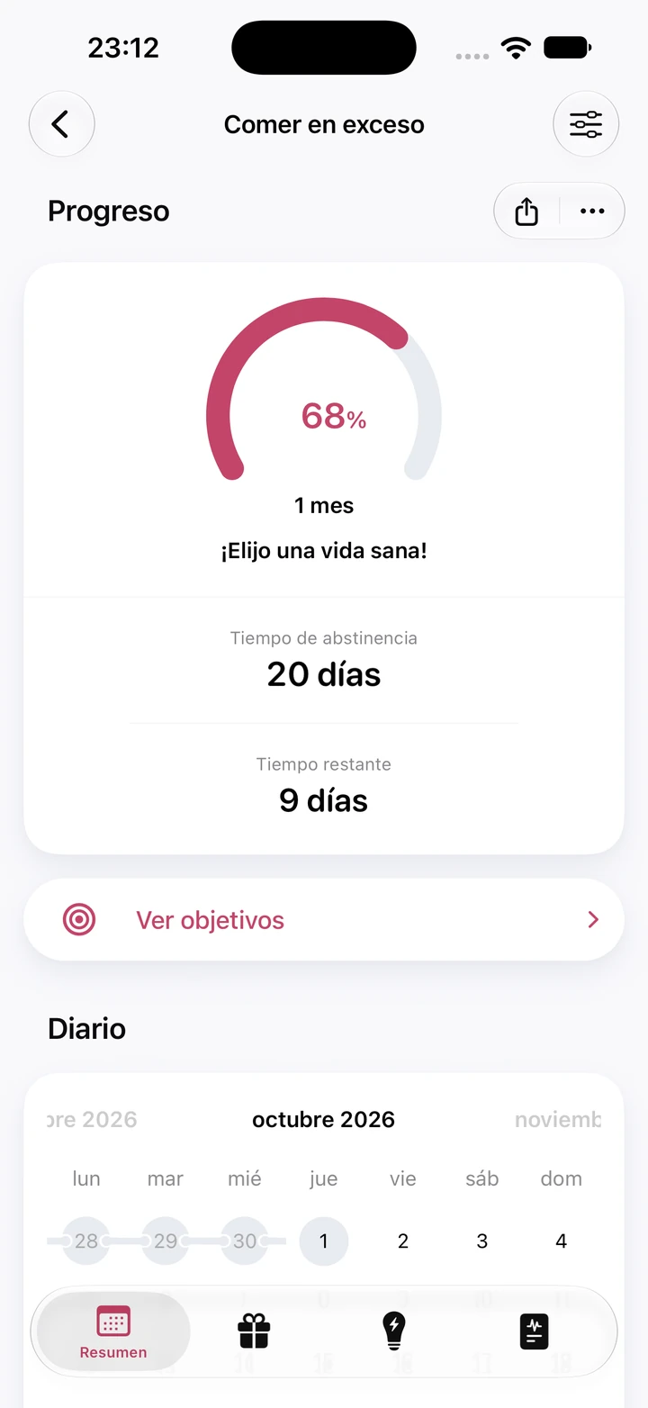 Pantalla de progreso de Quitzilla: Comer en exceso