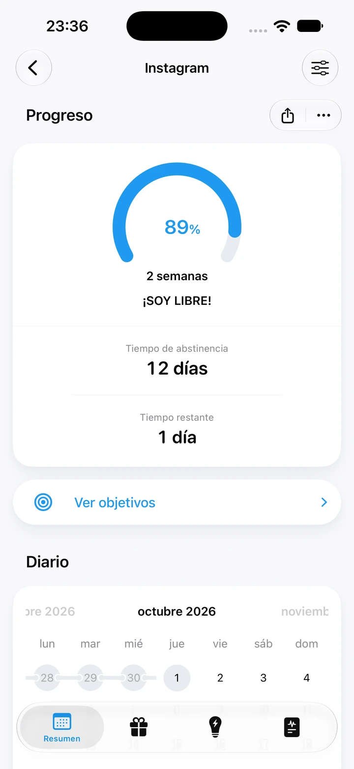 Pantalla de progreso de Quitzilla: Redes sociales