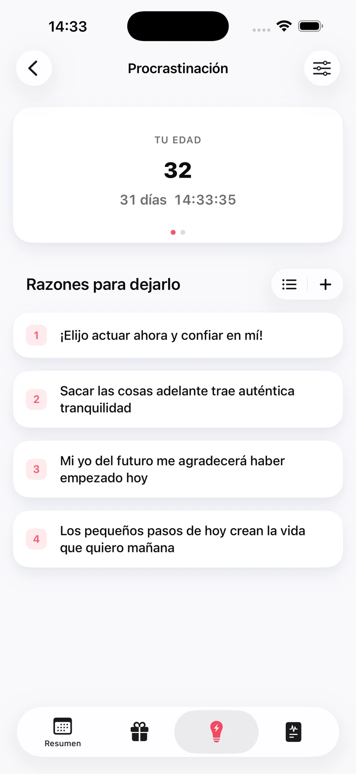 Razones personales para dejarlo, debajo de un contador que muestra su edad