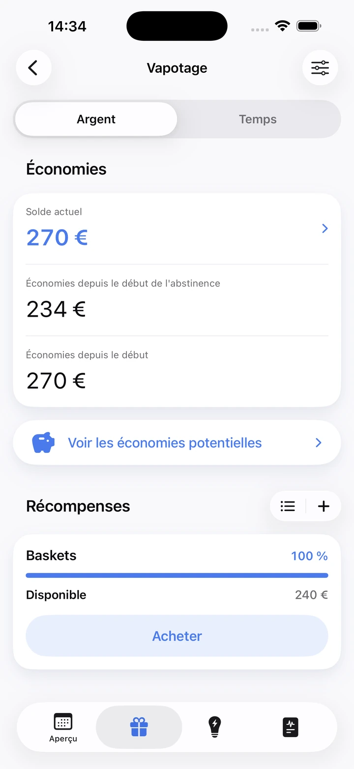 Économies du vapotage : solde de 270 € et récompense Baskets disponible, prête à être achetée