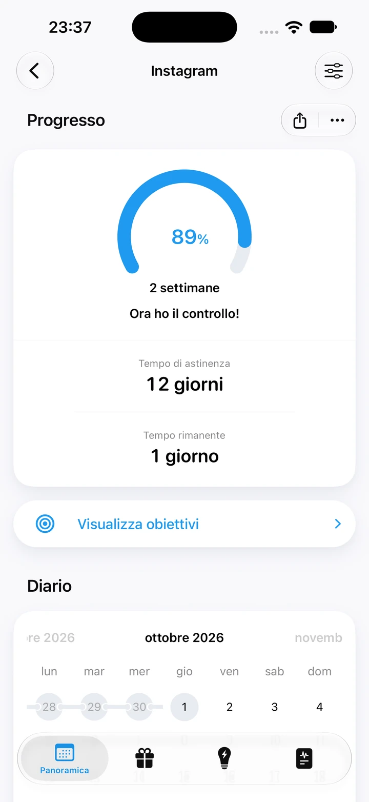 Schermata dei progressi di Quitzilla: Social media