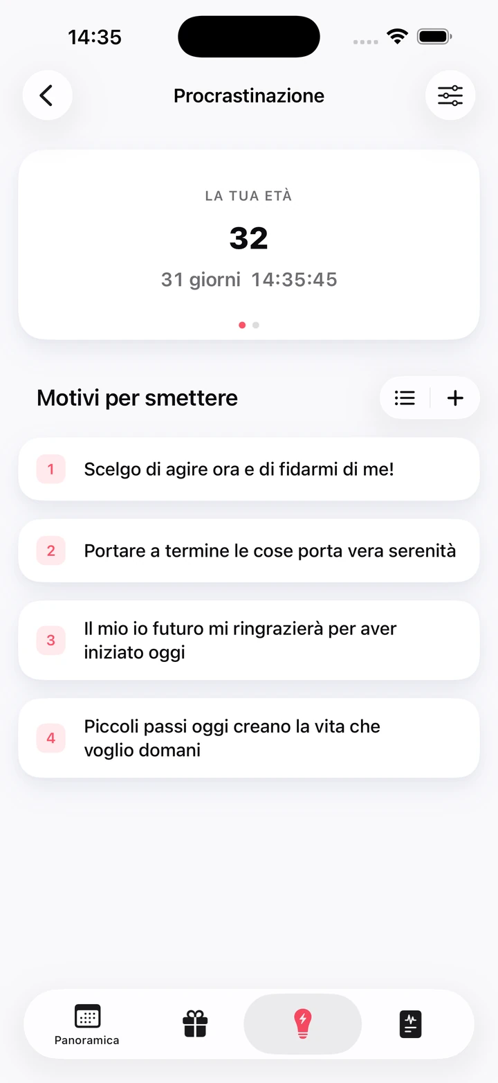 Motivi personali per smettere, elencati sotto il contatore dell'età