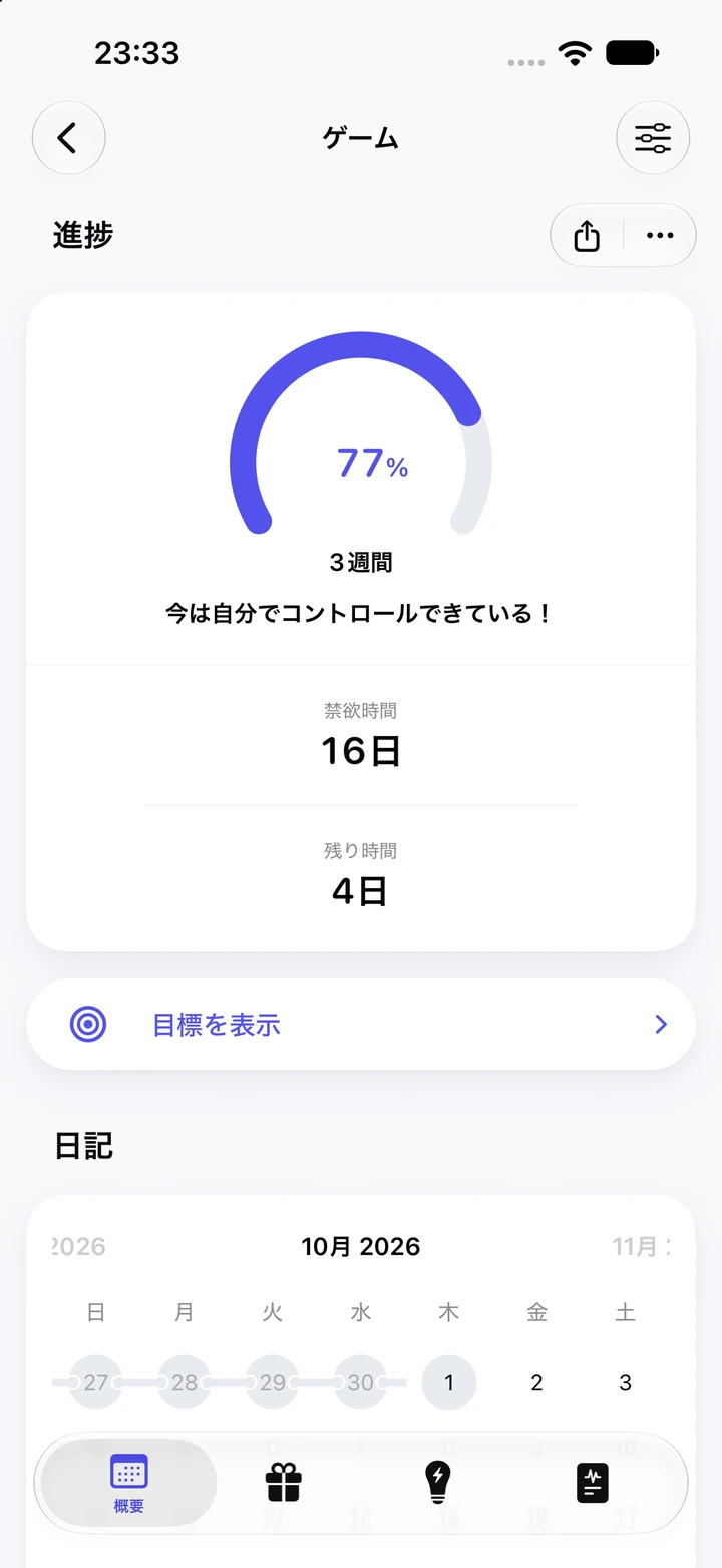 ゲームの進捗を表示したQuitzillaの画面