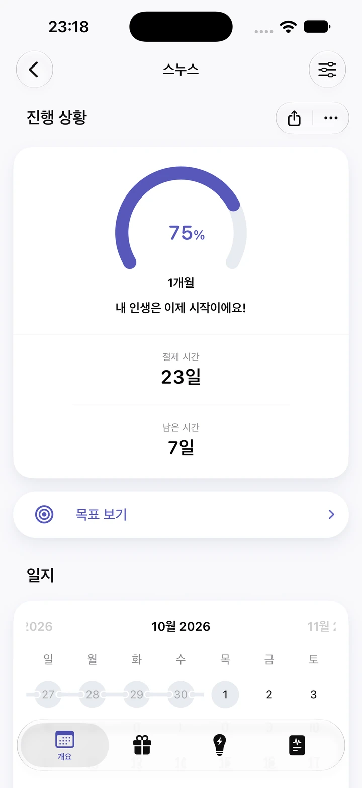 Quitzilla의 스누스 진행 상황 화면