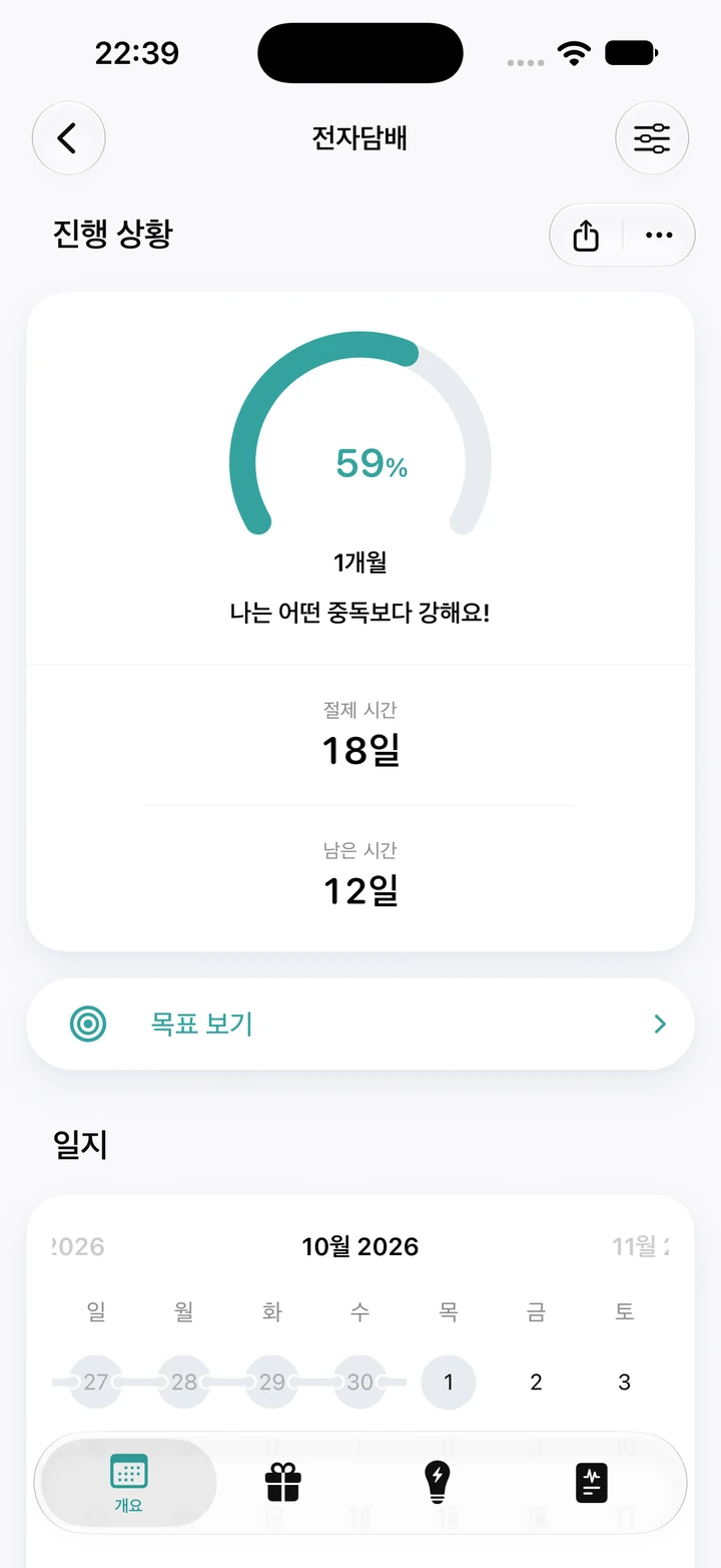 Quitzilla의 전자담배 진행 상황 화면