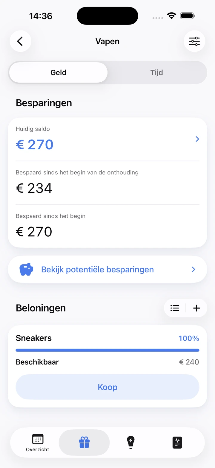 Besparingen voor vapen: een saldo van € 270 en een beloning die klaarstaat om te kopen